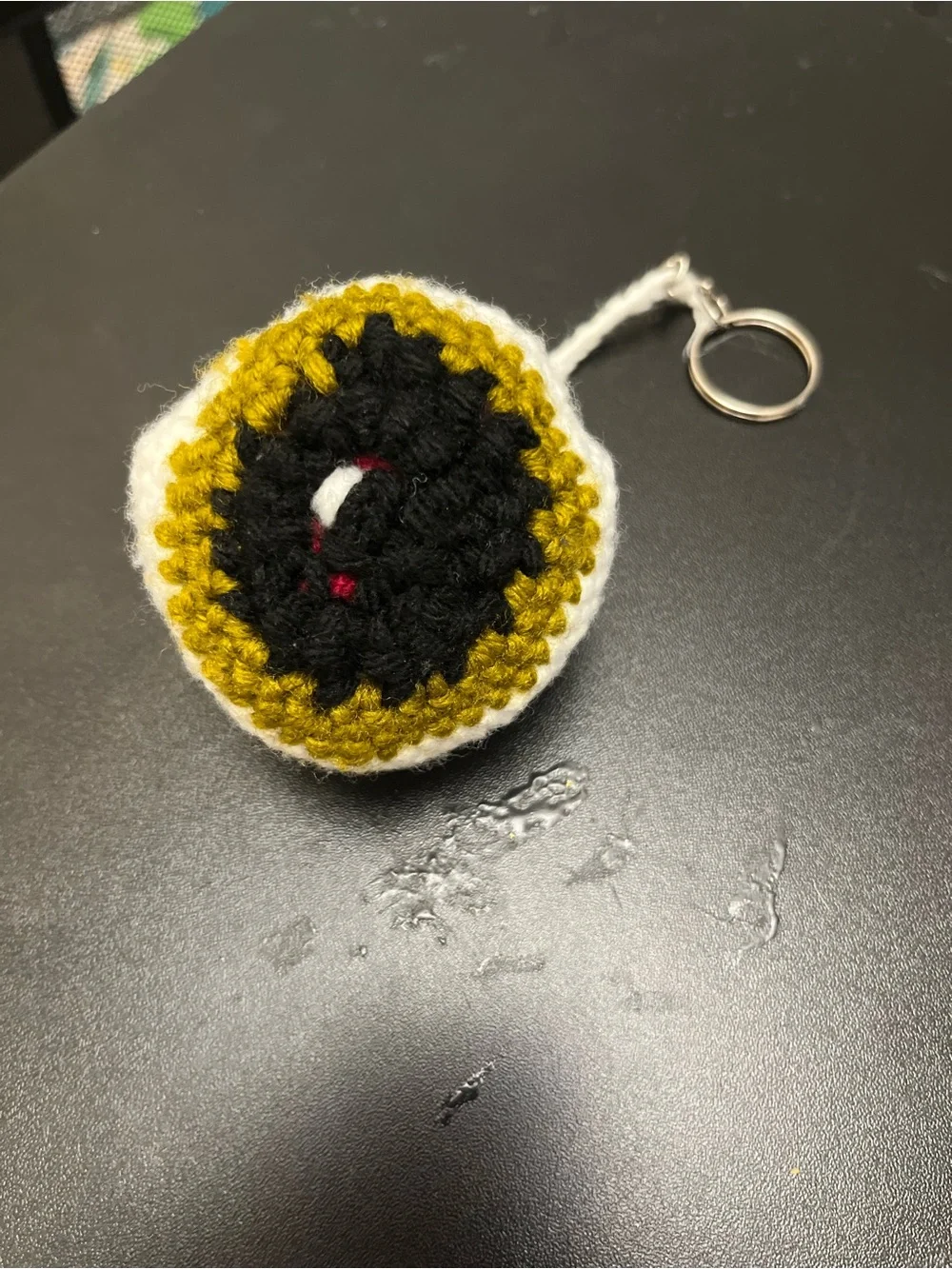 Handmade Crochet Eye Keychain - Black, Mustard & White